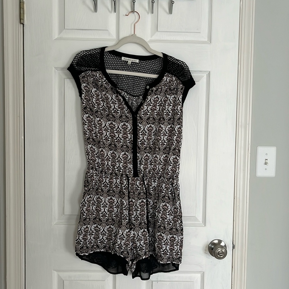 Romper with mesh shoulders